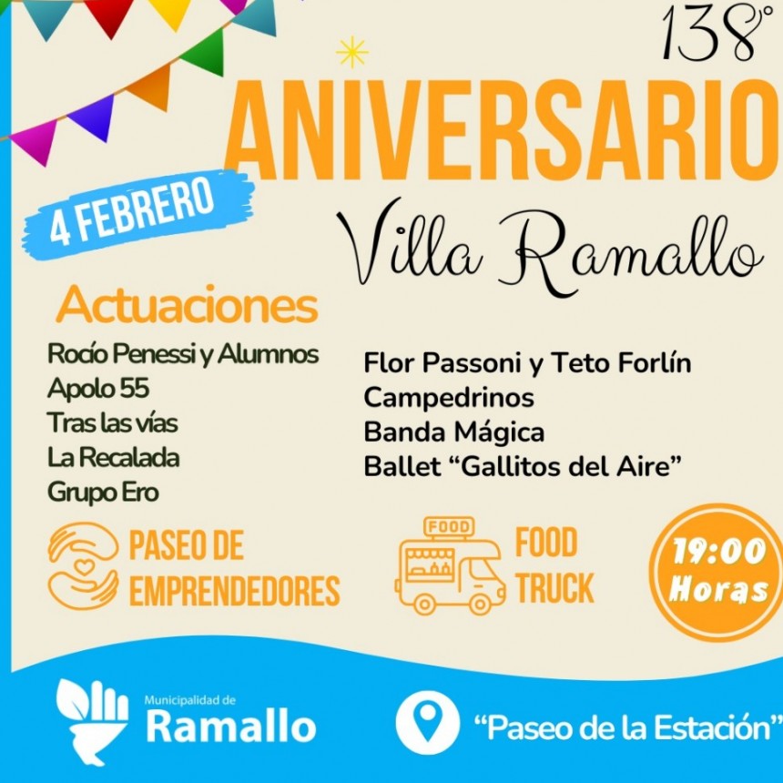Villa Ramallo comienza a festejar este jueves los 138 años de su fundación