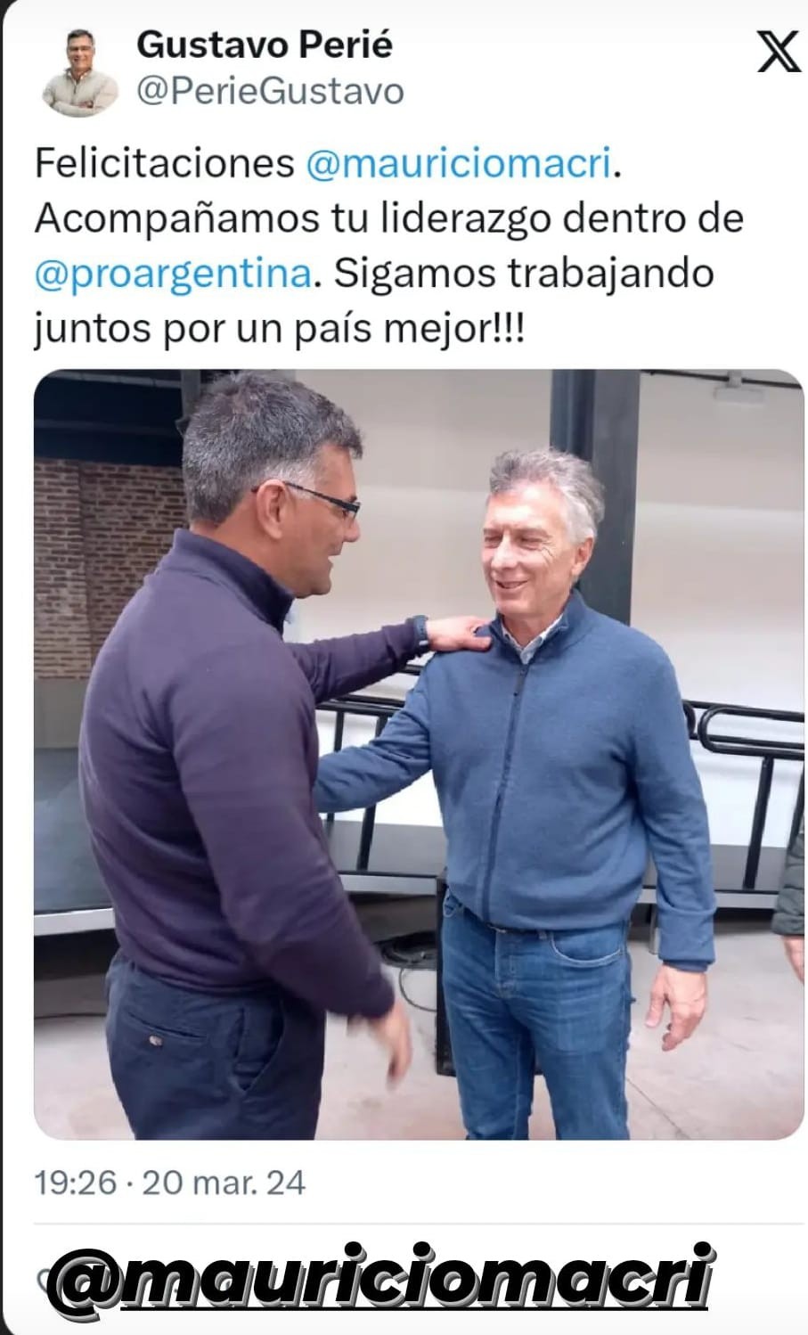 Intendente (MC) Gustavo Perie: apoyó a Macri y descartó rumores sobre el ingreso al Gobierno de Milei