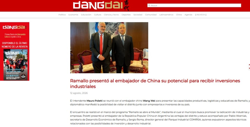 La reuni&oacute;n de Poletti con el embajador chino lleg&oacute; a un medio especializado en las relaciones entre Argentina y China