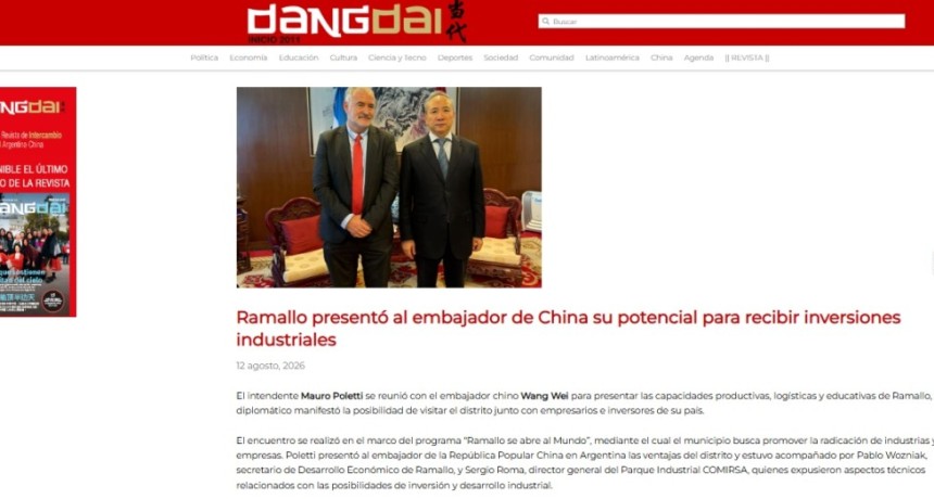 La reuni&oacute;n de Poletti con el embajador chino lleg&oacute; a un medio especializado en las relaciones entre Argentina y China