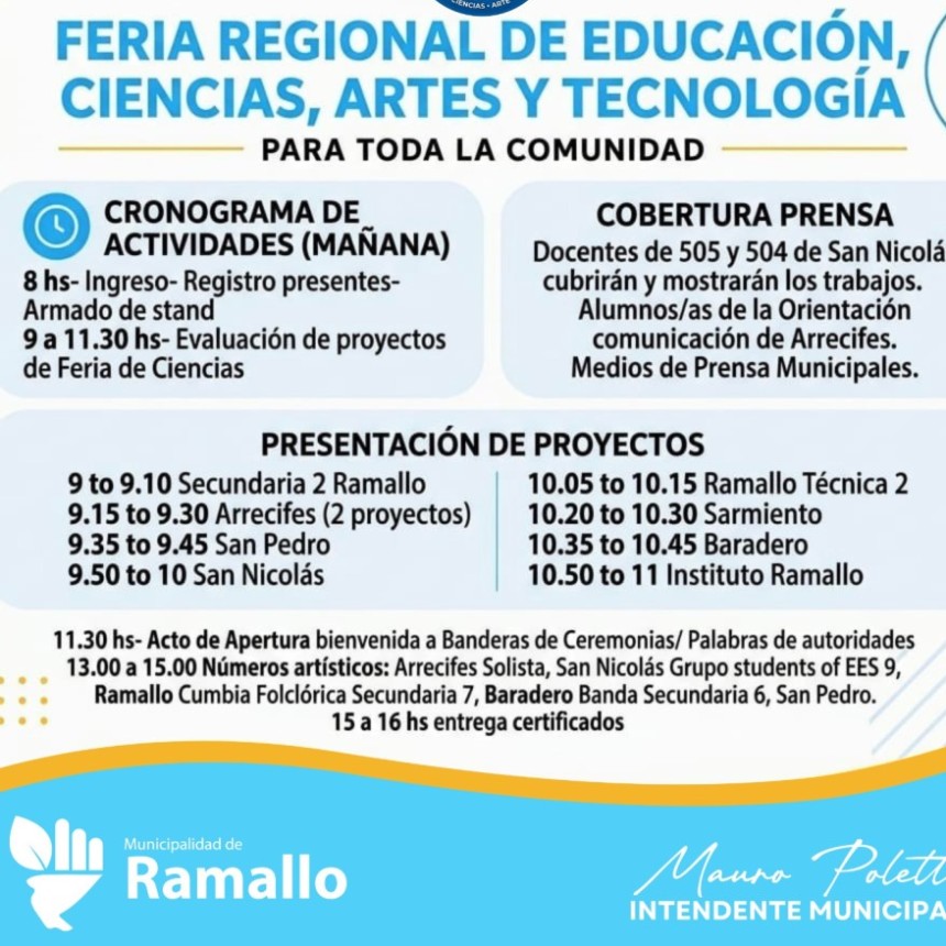 Ramallo se prepara para una jornada que reunir&aacute; 190 proyectos escolares de la regi&oacute;n